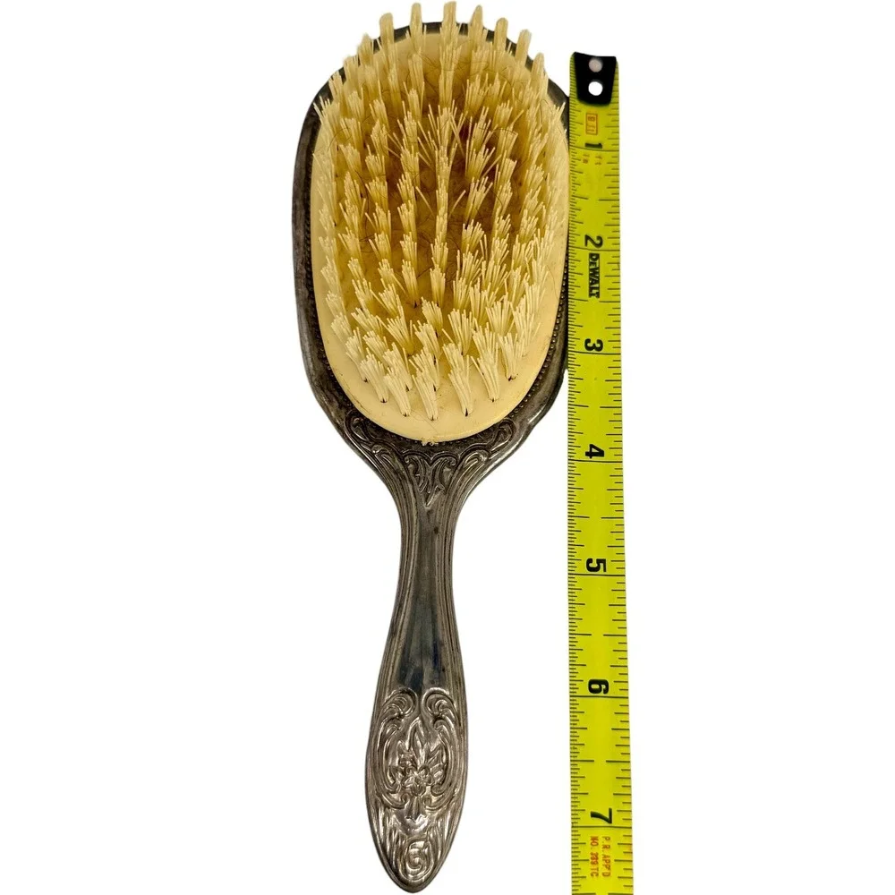 Vintage Ornate Floral Repousse Vanity Set Brush‎ Mirror Comb Silver Tone Fair